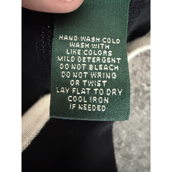 Lauren Ralph Lauren Black Wool Cardigan Cape Shawl Ruana Beige Striped Size S/M - Picture 5 of 7